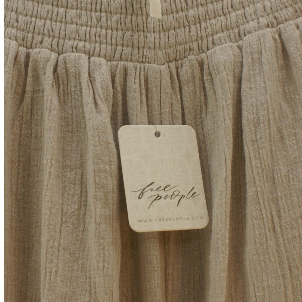 Free People Wide Leg Gauze Pants Beige Tan Crossover Waist Smocked Back Boho NEW - Picture 2 of 16